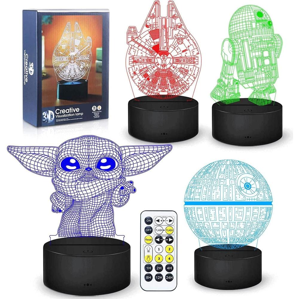 Dreamy Cubby 3D Illusion Star Wars Night Light,4 Pattern with Timing Function Star Wars Toys LED Night Lamp for Room Decor,Great Birthday Ch