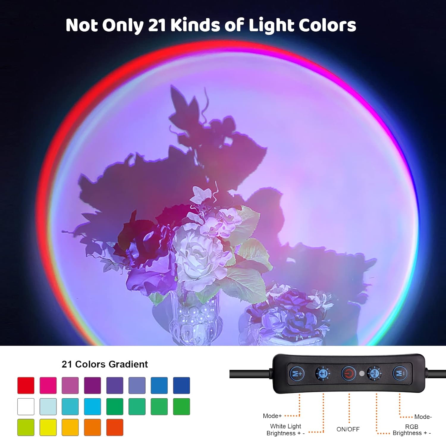 Tsrarey Sunset Lamp Projection, Not Only 21 Colors Sunset Lights, 180 Degree Rotation Projection Lamp Led Light, Push Button Switch