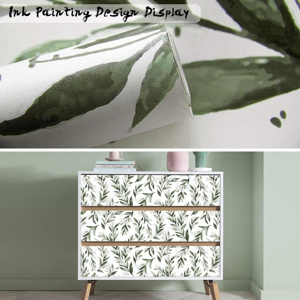 Livebor Green Leaf Peel and Stick Wallpaper Floral Wallpaper 17.7inch x 118.1inch Modern Self Adhesive Wallpaper Peel and Stick Decorat