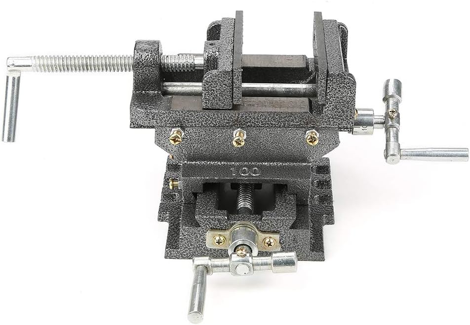 Ejoyous 4" Cross Slide Drill Press Vise, Heavy Duty Cast Iron Milling Vice Holder Woodworking Clamping Vise Machine Bench Top Moun