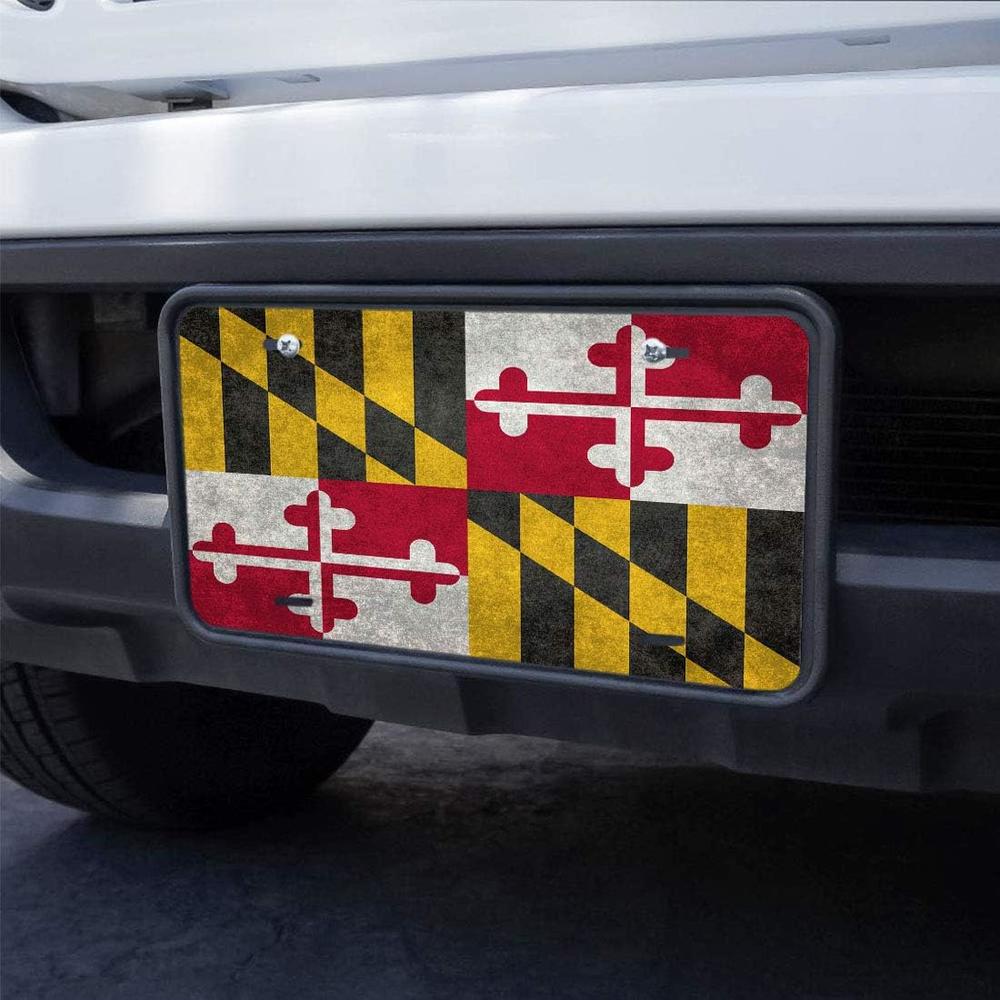 Wondertify Maryland Flag License Plate,Vintage Aged Flags Pattern Decorative Car Front License Plate,Vanity Tag,Metal Car Plate