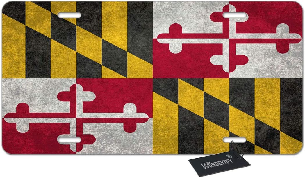 Wondertify Maryland Flag License Plate,Vintage Aged Flags Pattern Decorative Car Front License Plate,Vanity Tag,Metal Car Plate