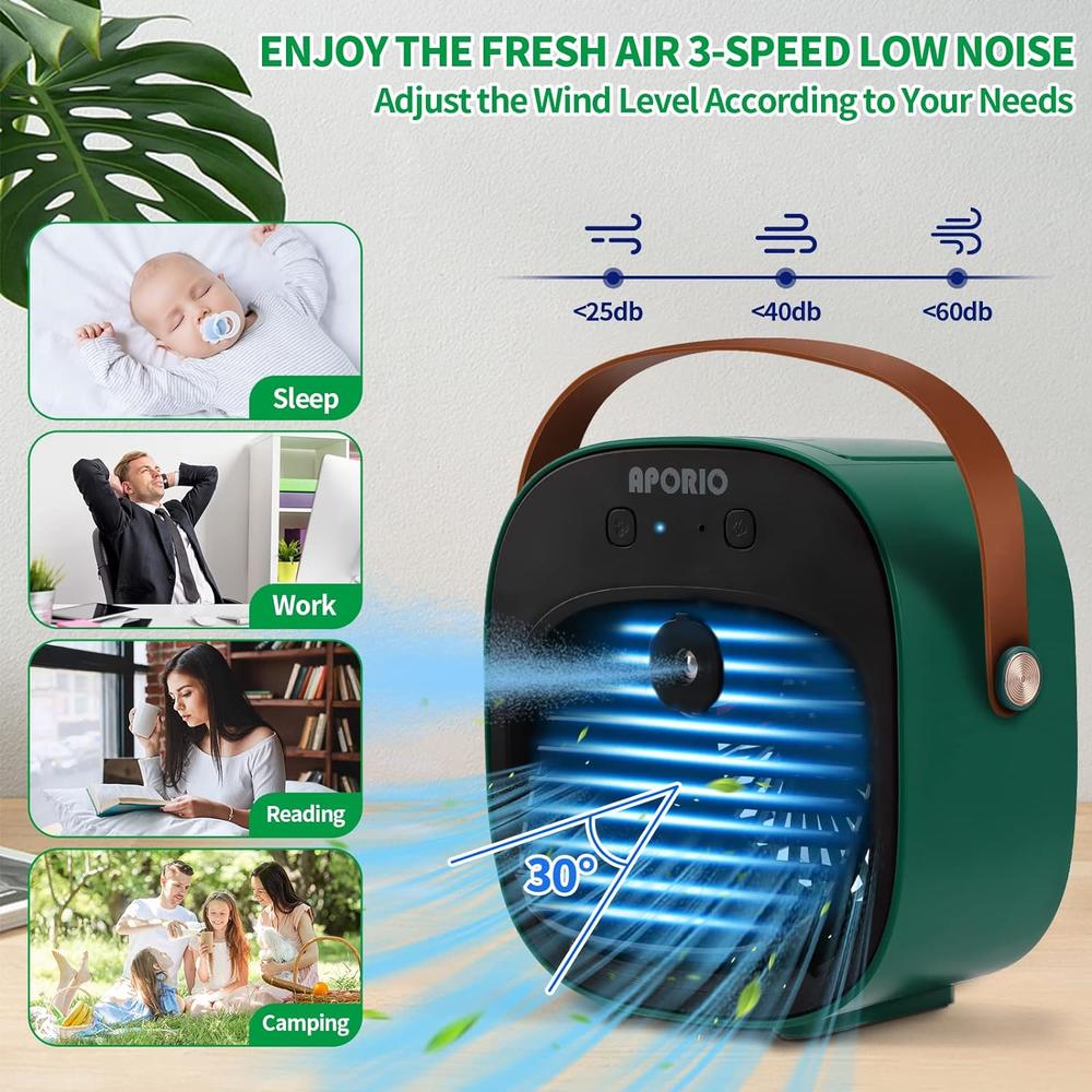 aporio Portable Air Conditioner-5200mAh Rechargeable Personal Air Cooler with 3 Speeds Duration 5-10 hrs, Quiet Mini Air Conditioner F