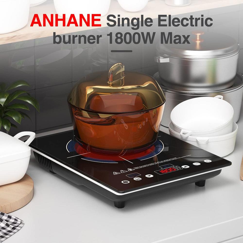 Generic ANHANE 1800W Electric Hot Plate Single Burner,Portable Electric Stove for Cooking,Infrared Burner,4-Hour Setting,Black Crystal