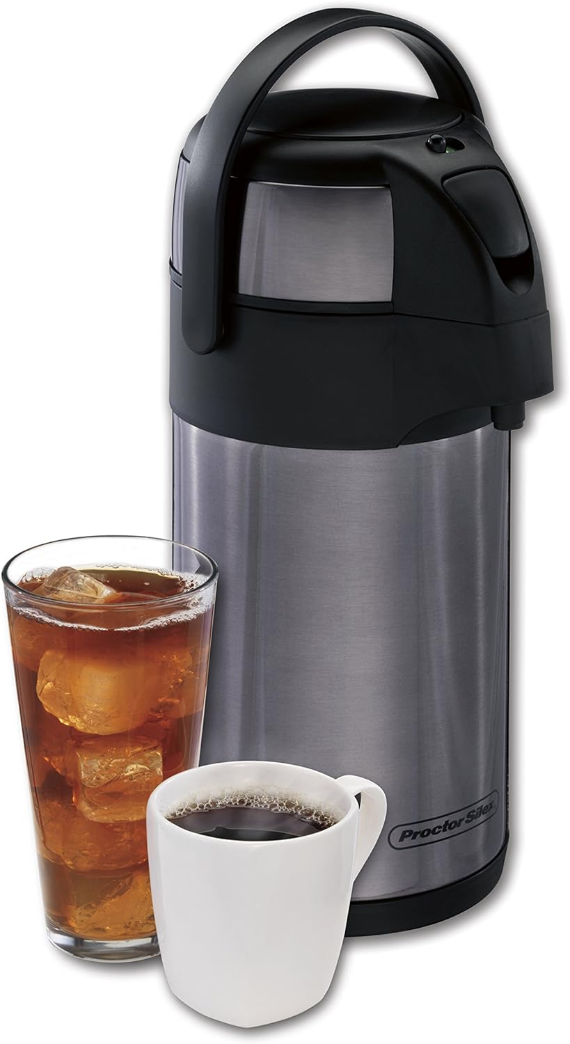 Hamilton Beach Brands Inc. Proctor-Silex Thermal Airpot Hot Coffee/Cold Beverage Dispenser, Vacuum Insulated, Compact and Portable, 2.5 Liter, Stainless S