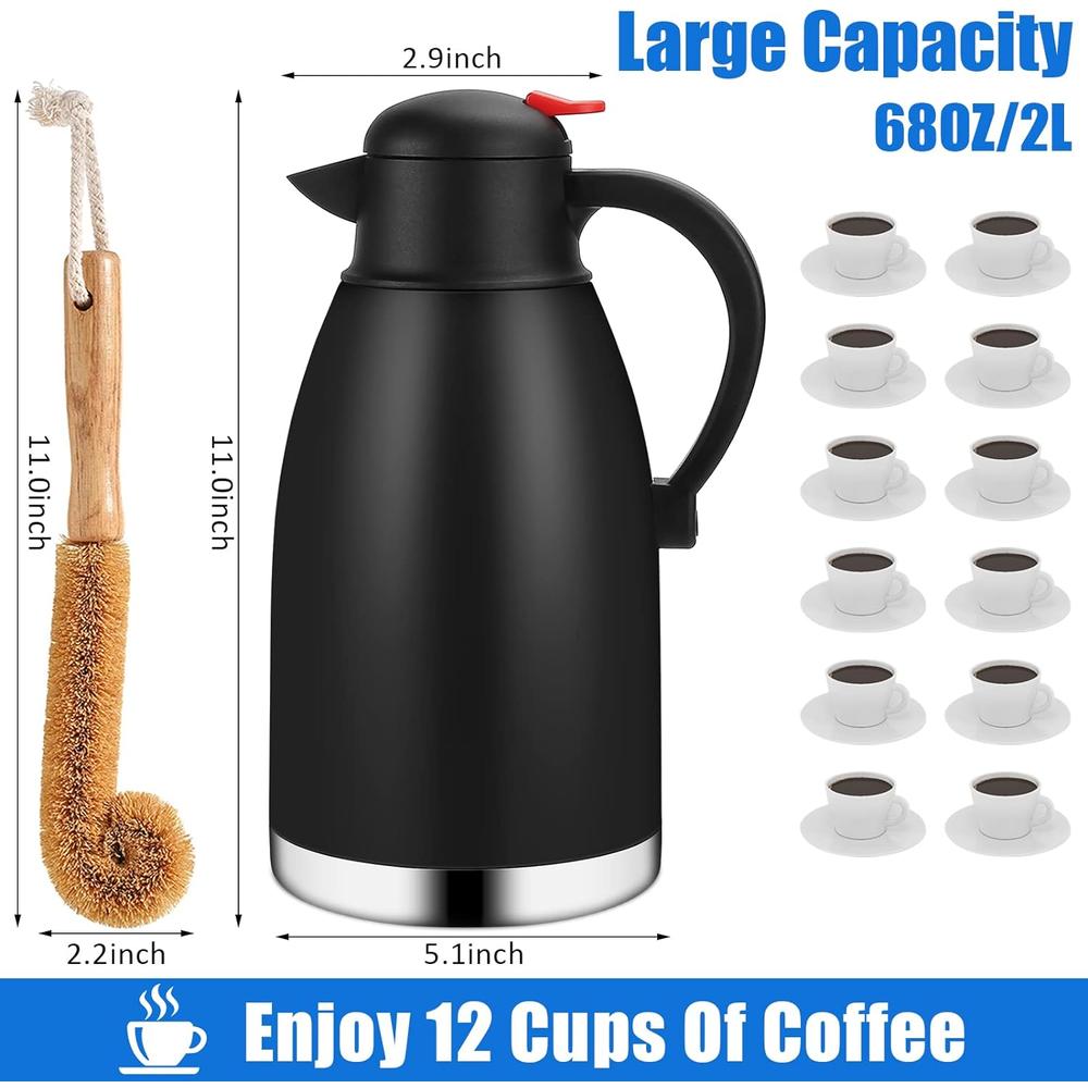 Vermida 68 Oz Thermal Coffee Carafe,2 Liter Stainless Steel Thermos  Carafe,Double Wall Insulated Coffee Server,Fully Sealed Coffee Ther
