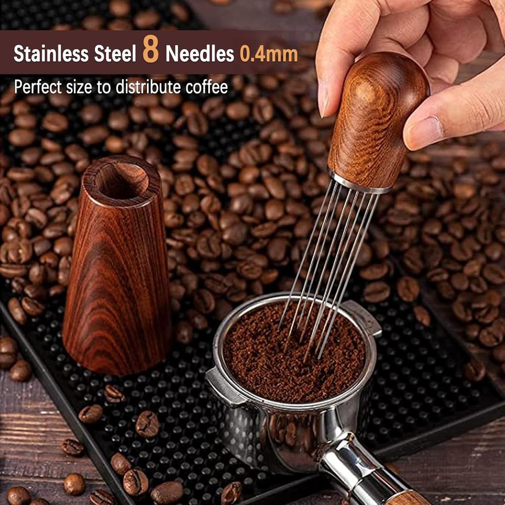 visvold WDT Tool Espresso Coffee Distribution Tool,8 Needles 0.4mm Espresso Coffee Stirrer Coffee Stirring Tool for Espresso,Natural Wo