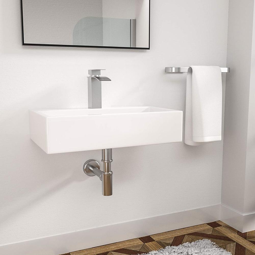 LOGMEY Rectangle Wall Mount Bathroom Sink -  20"x14" Bathroom Vessel Sink Rectangle Above Counter White Porcelain Ceramic Ve