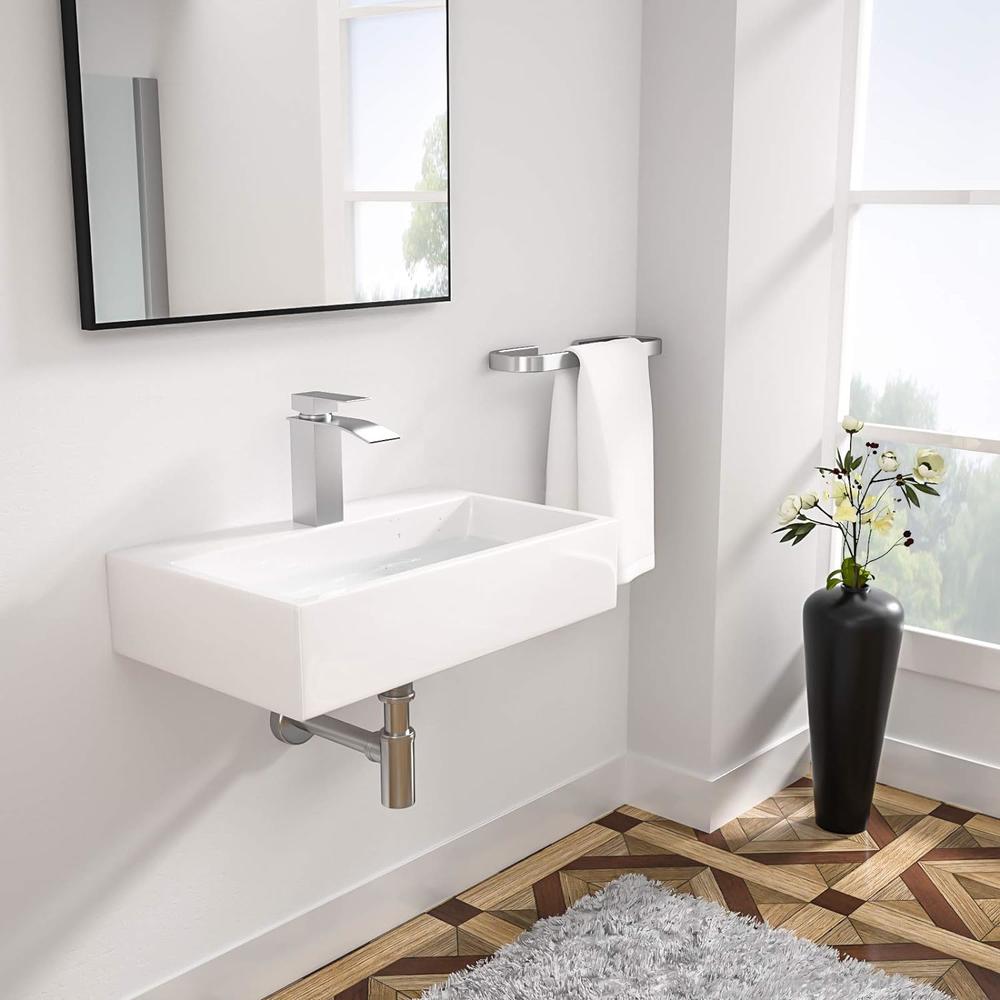 LOGMEY Rectangle Wall Mount Bathroom Sink -  20"x14" Bathroom Vessel Sink Rectangle Above Counter White Porcelain Ceramic Ve