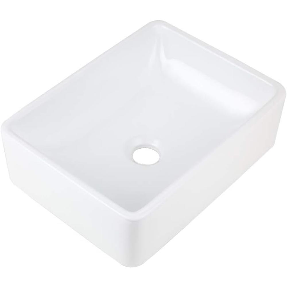 Sticque AWESON 16"X12" Rectangular Ceramic Vessel Sink, Vanity Sink, Above Counter White Countertop Sink, Art Basin Wash Basi