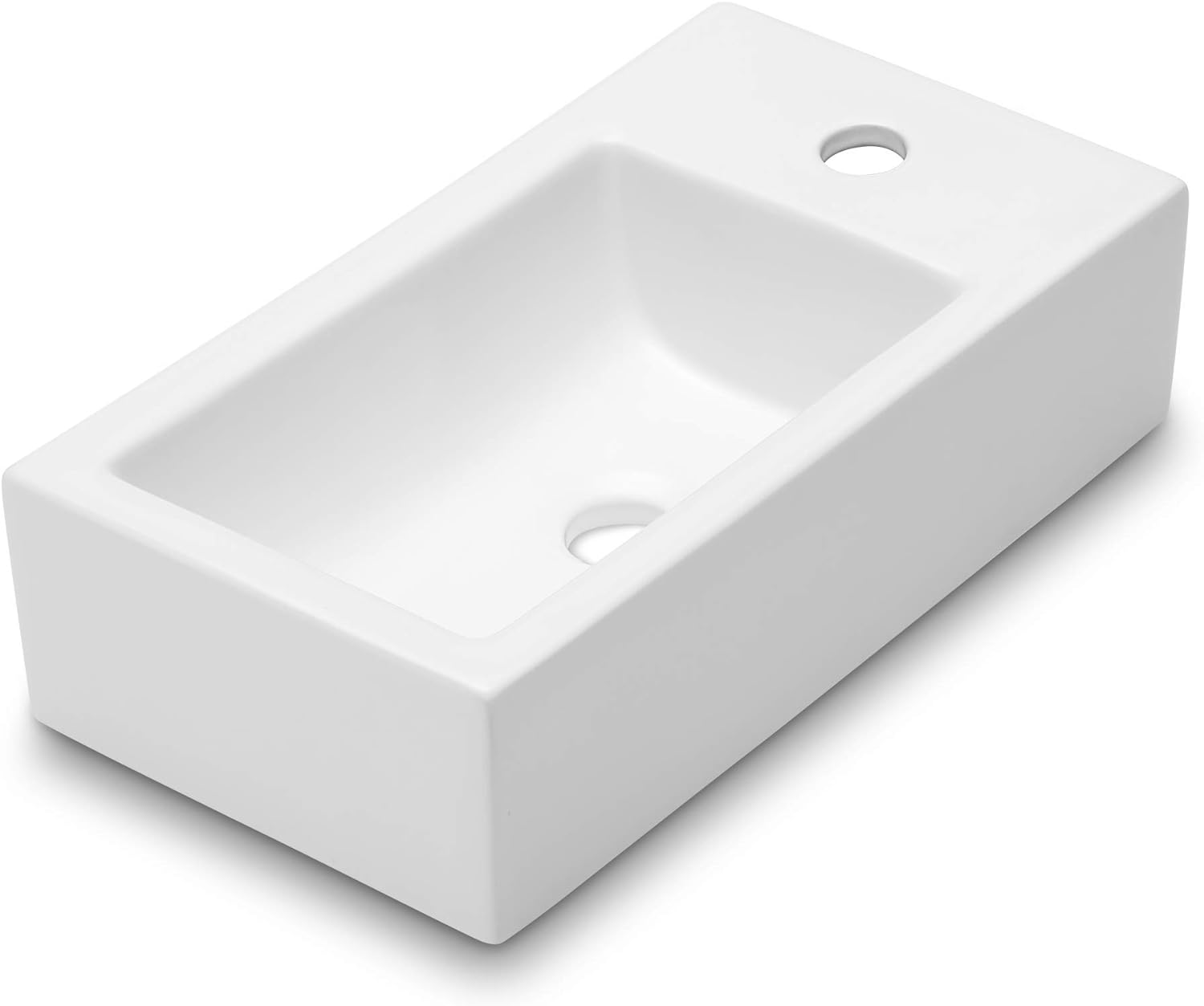 Lofeyo Floating Bathroom Sink Wall Mounted -  Modern Bathroom Vessel Sink Corner Mounted White Ceramic Porcelain Mini Small Rectangula