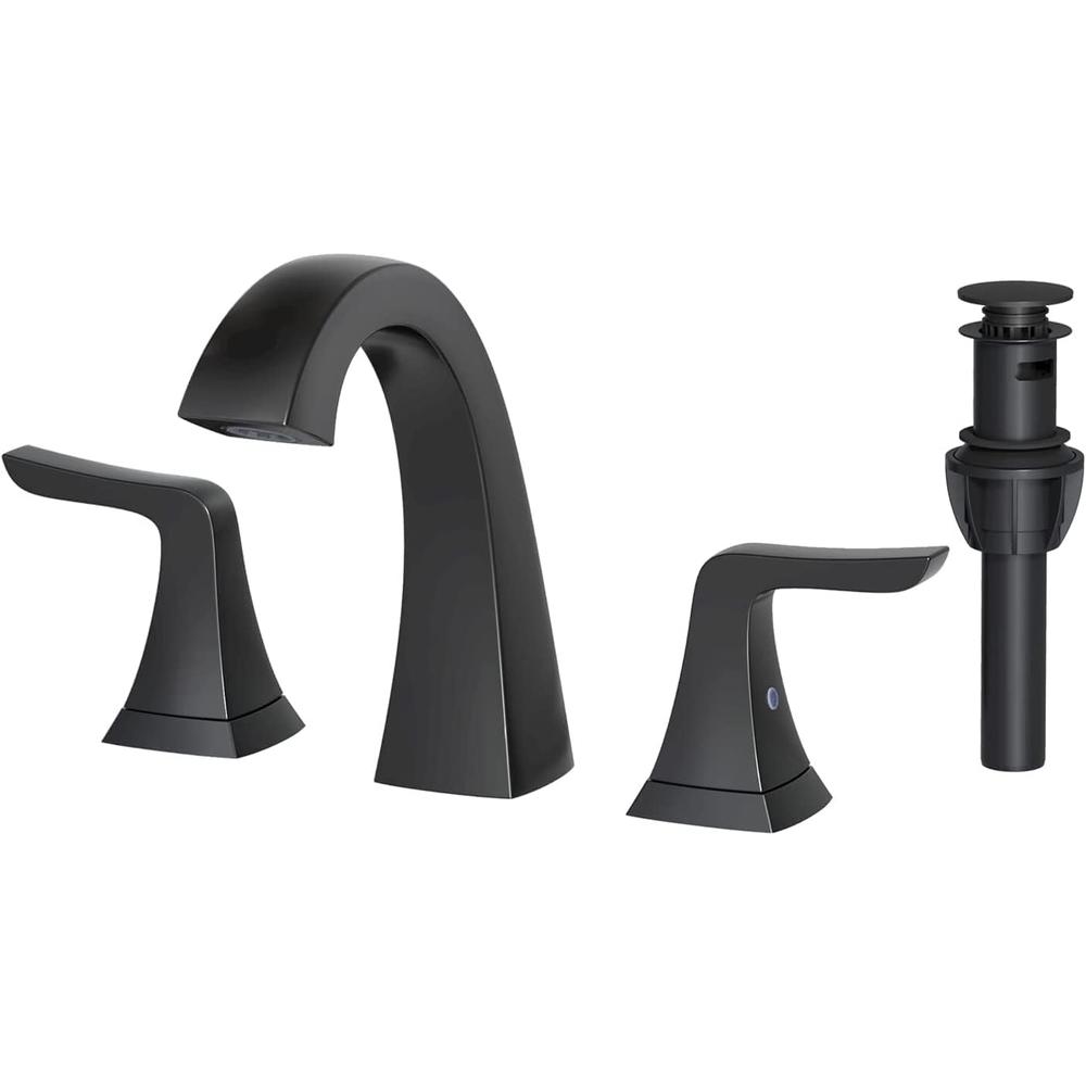 Rainsworth Bathroom Sink Faucet, Black Bathroom Faucets, Widespread Bathroom Faucet for Sink 3 Hole - 2-Handles Faucet with Pop Up Drain A