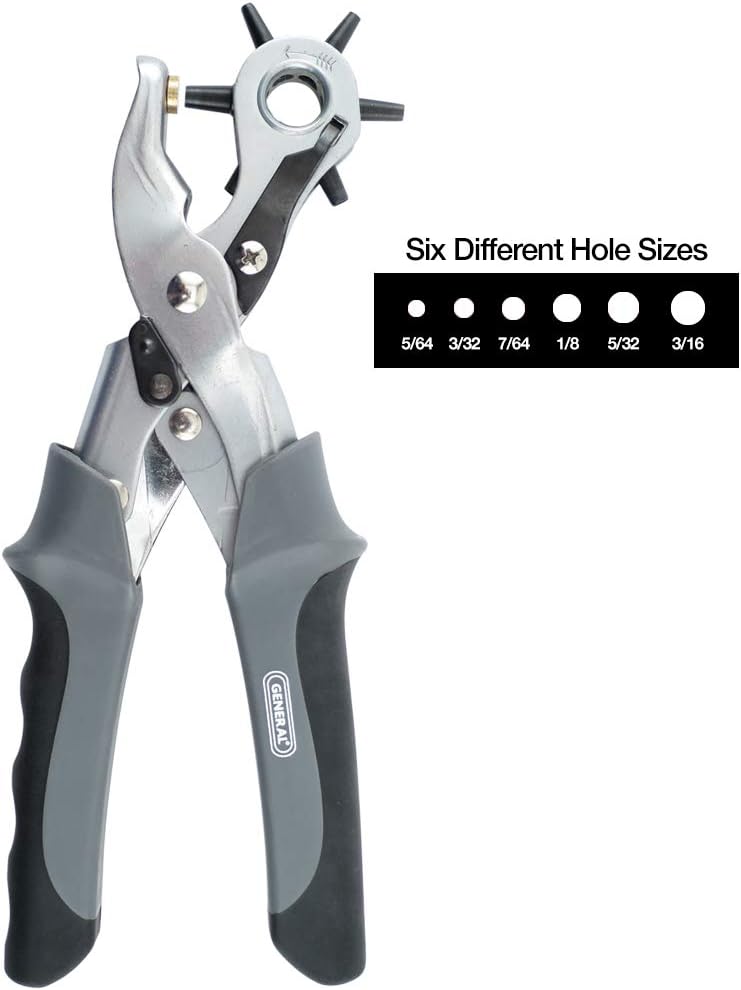 General Tools Revolving Punch Pliers - 6 Multi-Hole Sizes for Leather,  Rubber