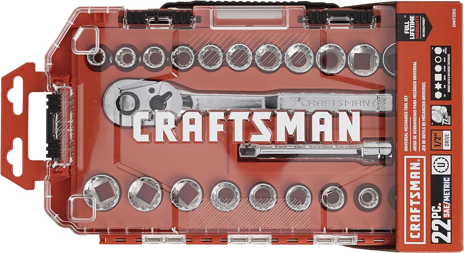 Craftsman Socket Set, Universal, 1/2-Inch Drive, 19-Piece (CMMT12015)