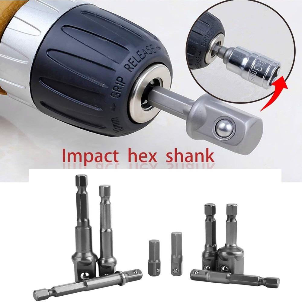 Newte 3/8 Impact Socket Set, Right Angle Bit Adapter 8Pcs 1/4 3/8 1/2" Hex Shank Grade Driver Sockets Adapter Extension Set + Ri