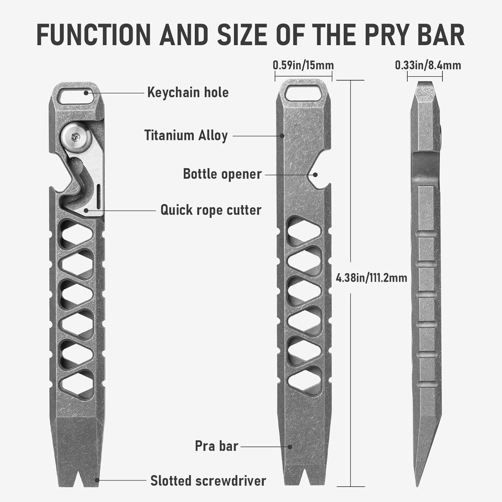 TISUR Titanium EDC Pry Bar, Keychain Multitool Tool, Pocket Tool Pry Bar Bottle Opener Keychain Outdoor Tool, Titanium Key Chain for