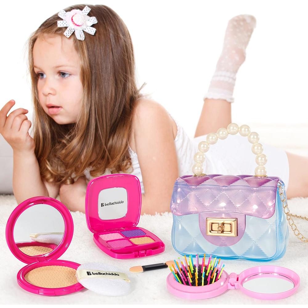3 years and up BELLOCHIDDO Purse for Little Girls- Kids Makeup Kit for Girls,Princess Play Purse Toy with Cosmetics Accessories ,Pretend Play