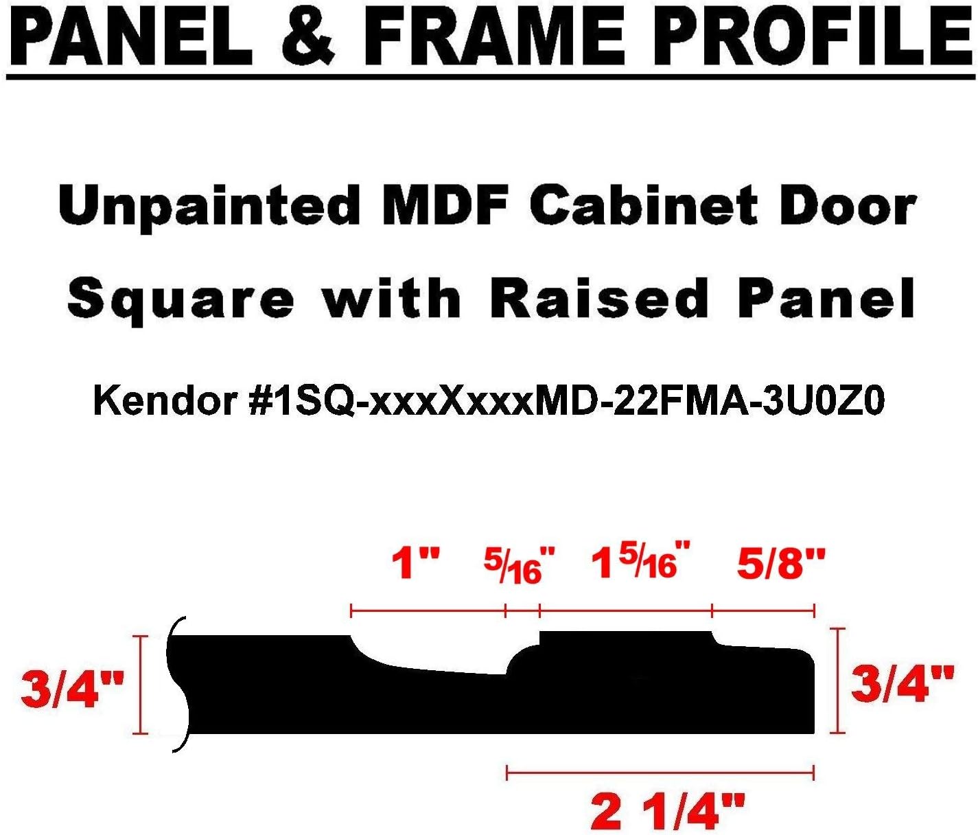 Kendor Unpainted MDF Cabinet Door, Square with Raised Panel, 28H x 14W