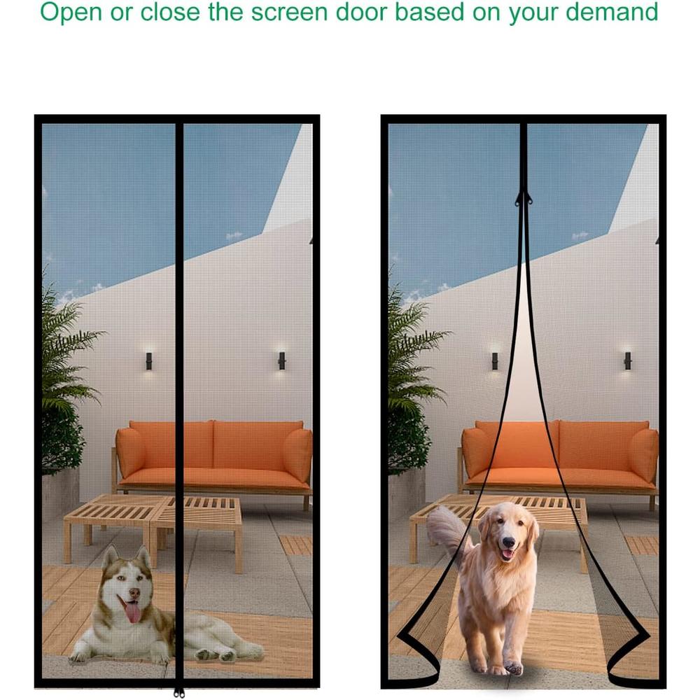 SHRRL Zippered Screen Door Fits Door Size 32" x 80", Cat Scratch Proof Mesh Screen with Zipper Seal for Front Rear Patio De