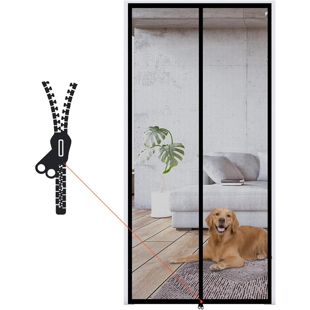 SHRRL Zippered Screen Door Fits Door Size 32" x 80", Cat Scratch Proof Mesh Screen with Zipper Seal for Front Rear Patio De