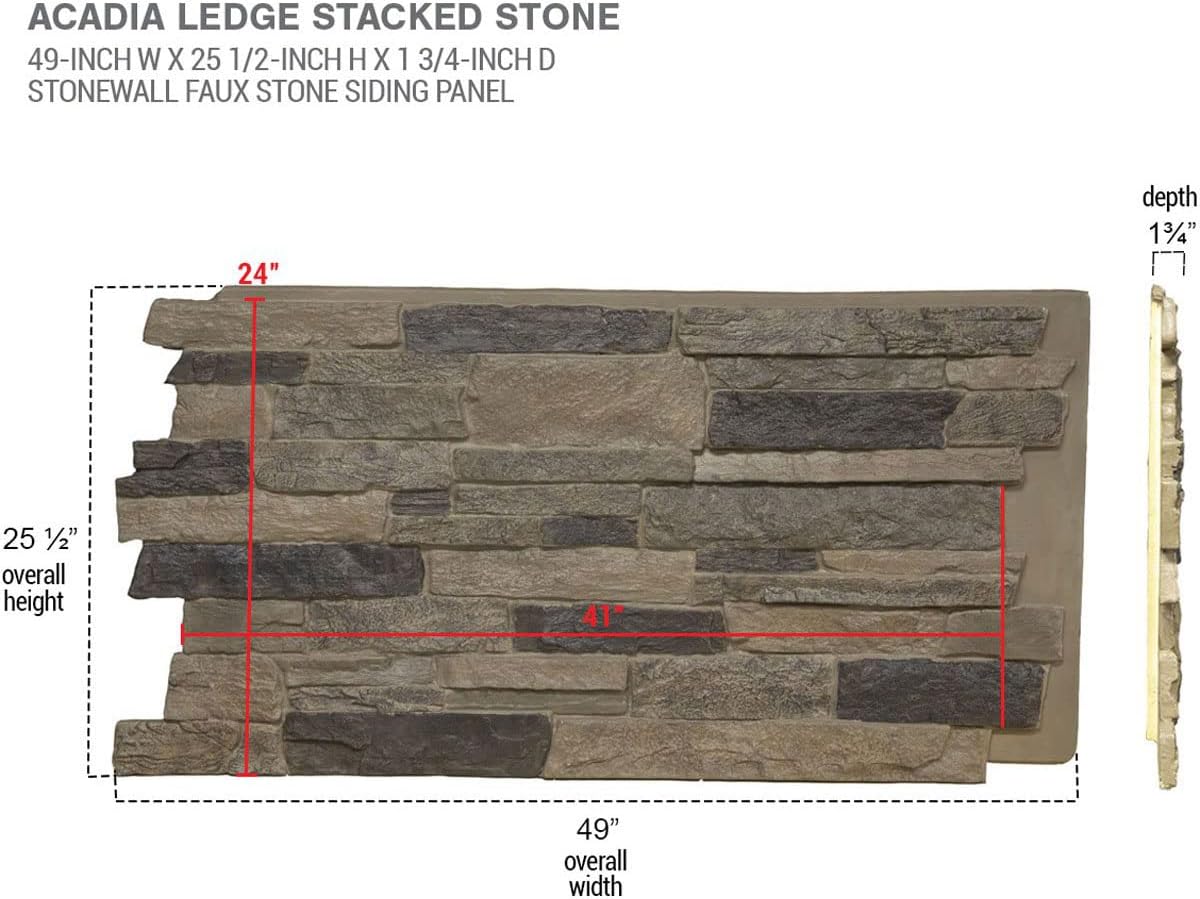 Ekena Millwork PNU24X48CNSE Canyon Ridge Stacked Stonewall Faux Stone Siding Panel, 45 3/4"W x 24 1/2"H x 1 1/4"D, Sedona