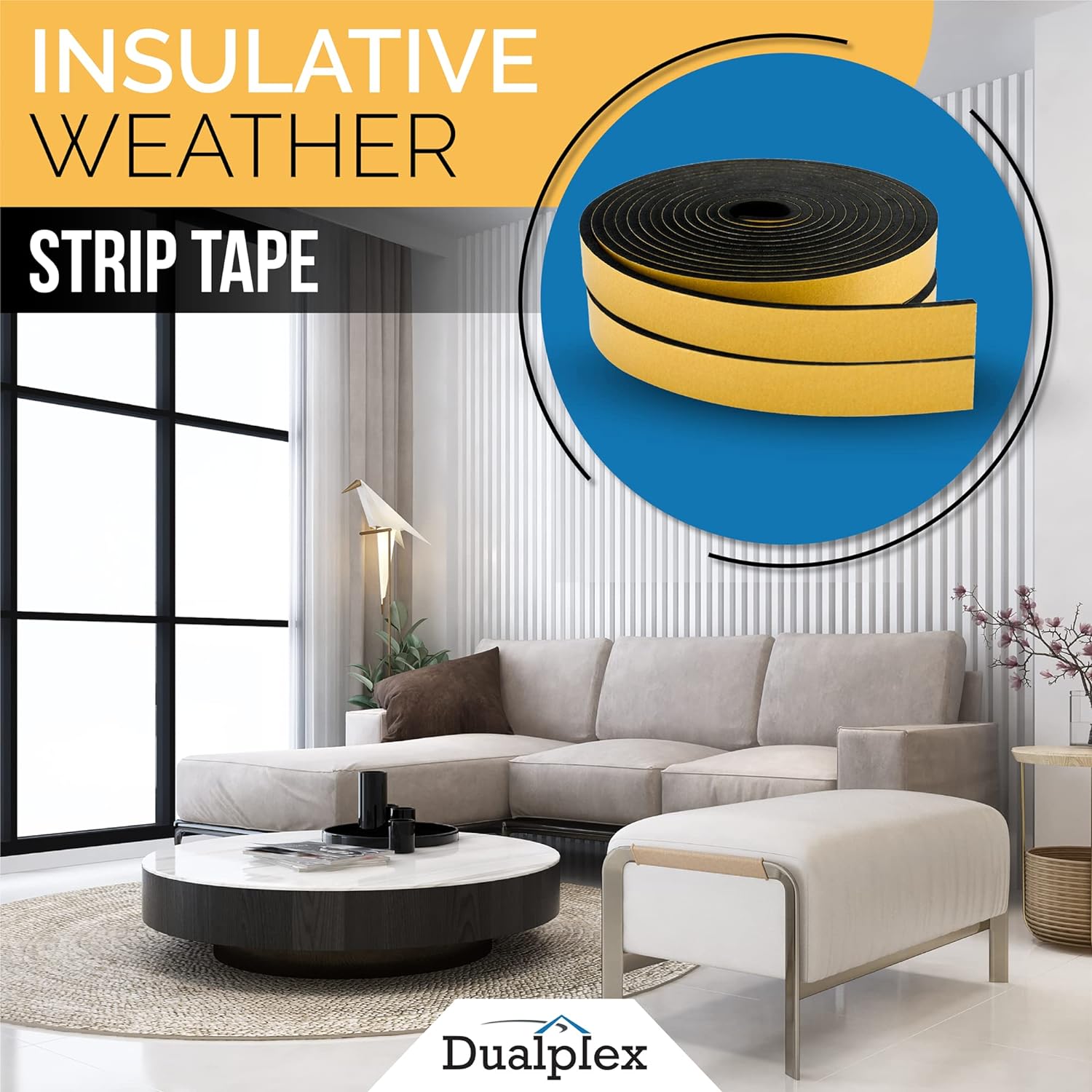 Dualplex Foam Weather Stripping Door Seal Strip Insulation Tape Roll for Insulating Door Frame, Window, Air Conditioner, Plumbing Pipe |