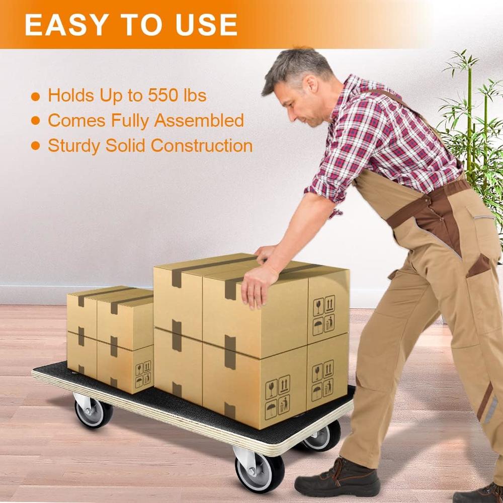 HBFBDRCT 15-inch Wood Platform Dolly, 550 Lbs Capacity Moving Dolly Heavy Duty Furniture Dolly 4 Wheels Multifunctional Mover Carrier fo
