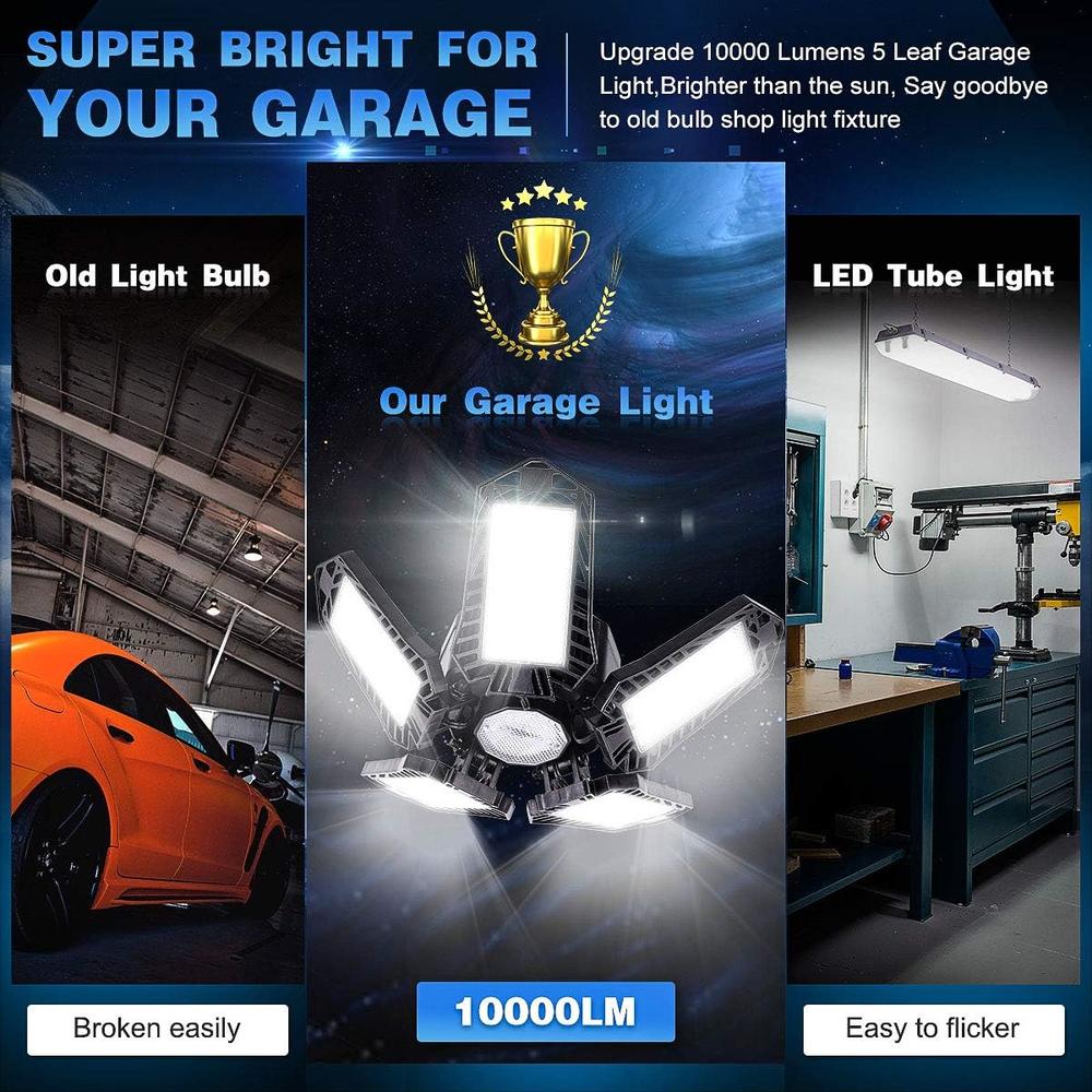 Fimilo Led Garage Lights 2 Pack 100W Deformable Garage Ceiling Light for Garage Lighting Fixtures with 5 Adjustable Panels 10000LM 650