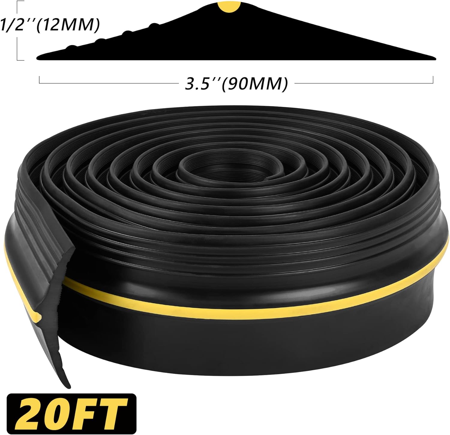 MYFAMIREA 20FT Garage Door Bottom Threshold Seal Strip with 2 Black Adhesives/Sealants, Universal Rubber DIY Bottom Floor Threshold Seal,