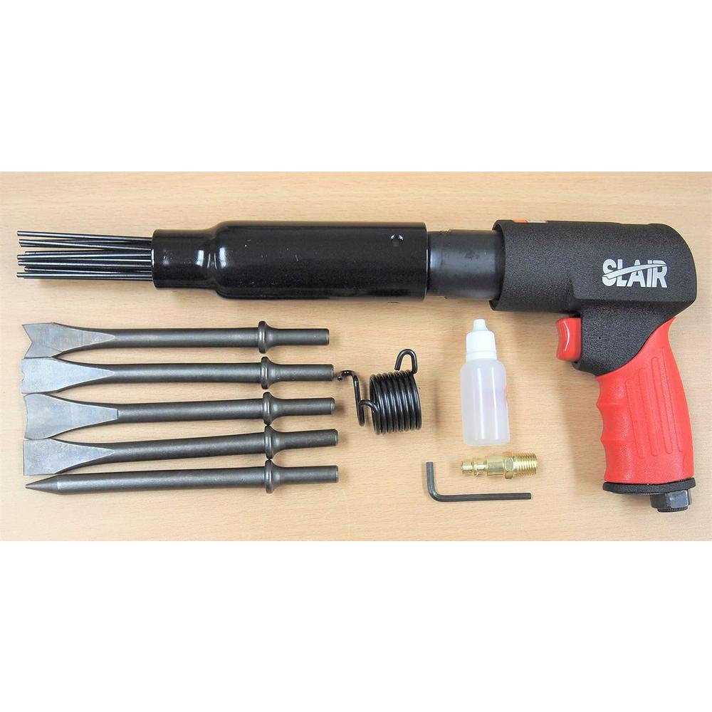 SLAIR Pistol Air Pneumatic Needle Scaler Hammer Chisel 5000BPM 19 Needles 5 Chisels Remove Paint Rust Welding