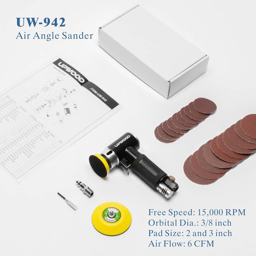 UPWOOD 2'' 3'' Mini Orbital Air Sander , Small Pneumatic Random Orbital Sander Kit with 2