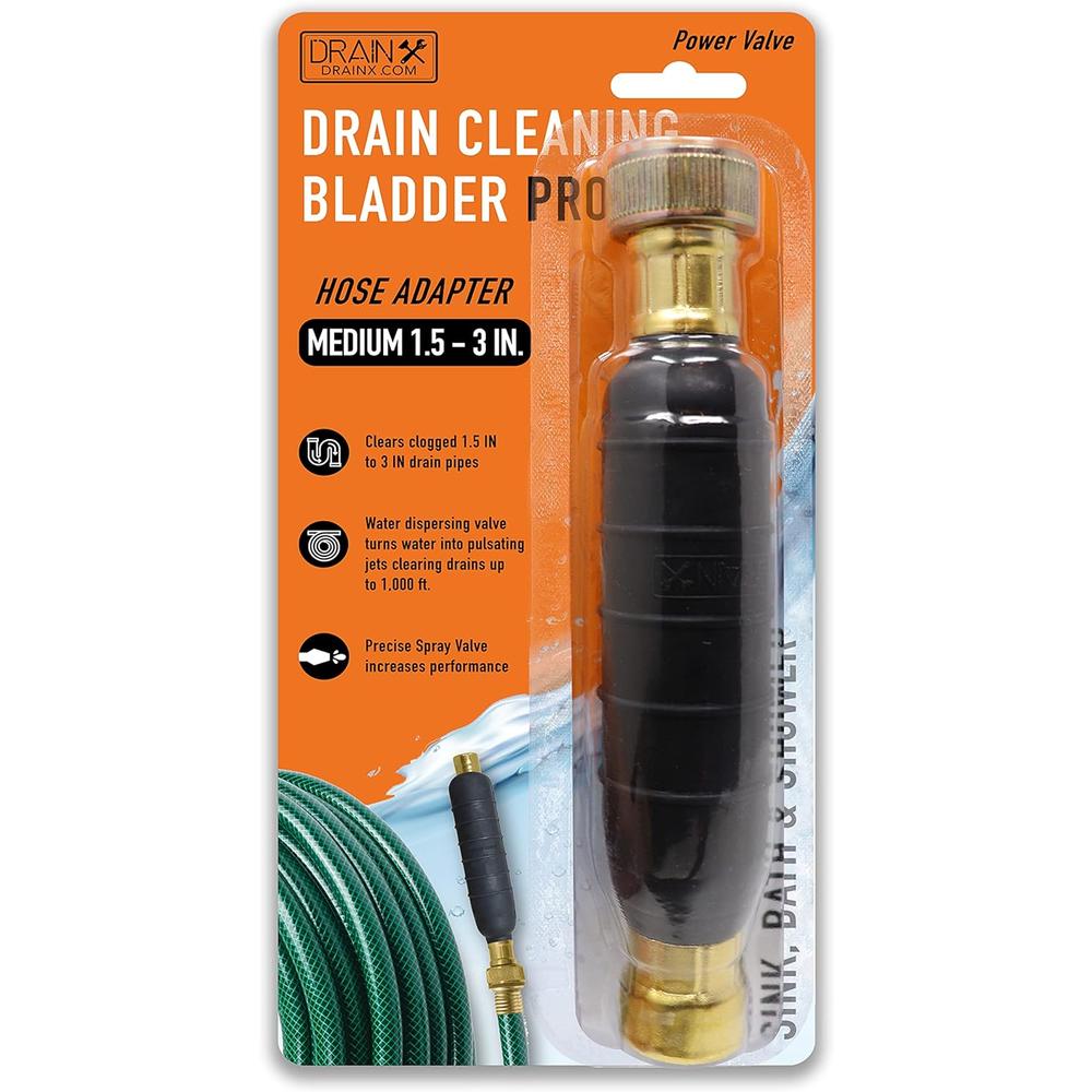 DrainX Hydro Pressure Drain Cleaning Bladder Pro - Fits 1.5" to 3" Drain Pipes - Unclogs Stubborn Blockages in Bathroom Sink