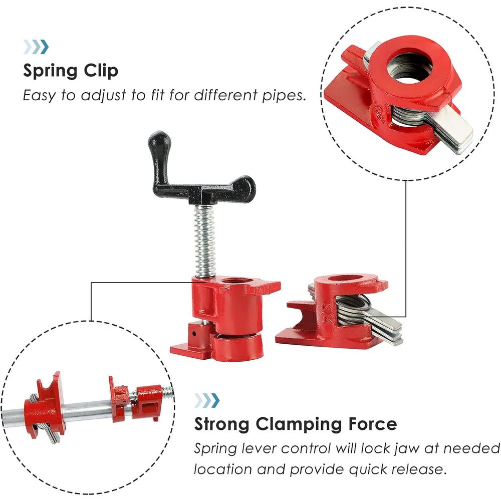 FLKQC Wood Gluing Pipe Clamp Set, Heavy Duty Cast Iron Quick Release Pipe Clamps for Woodworking (6, 1/2")