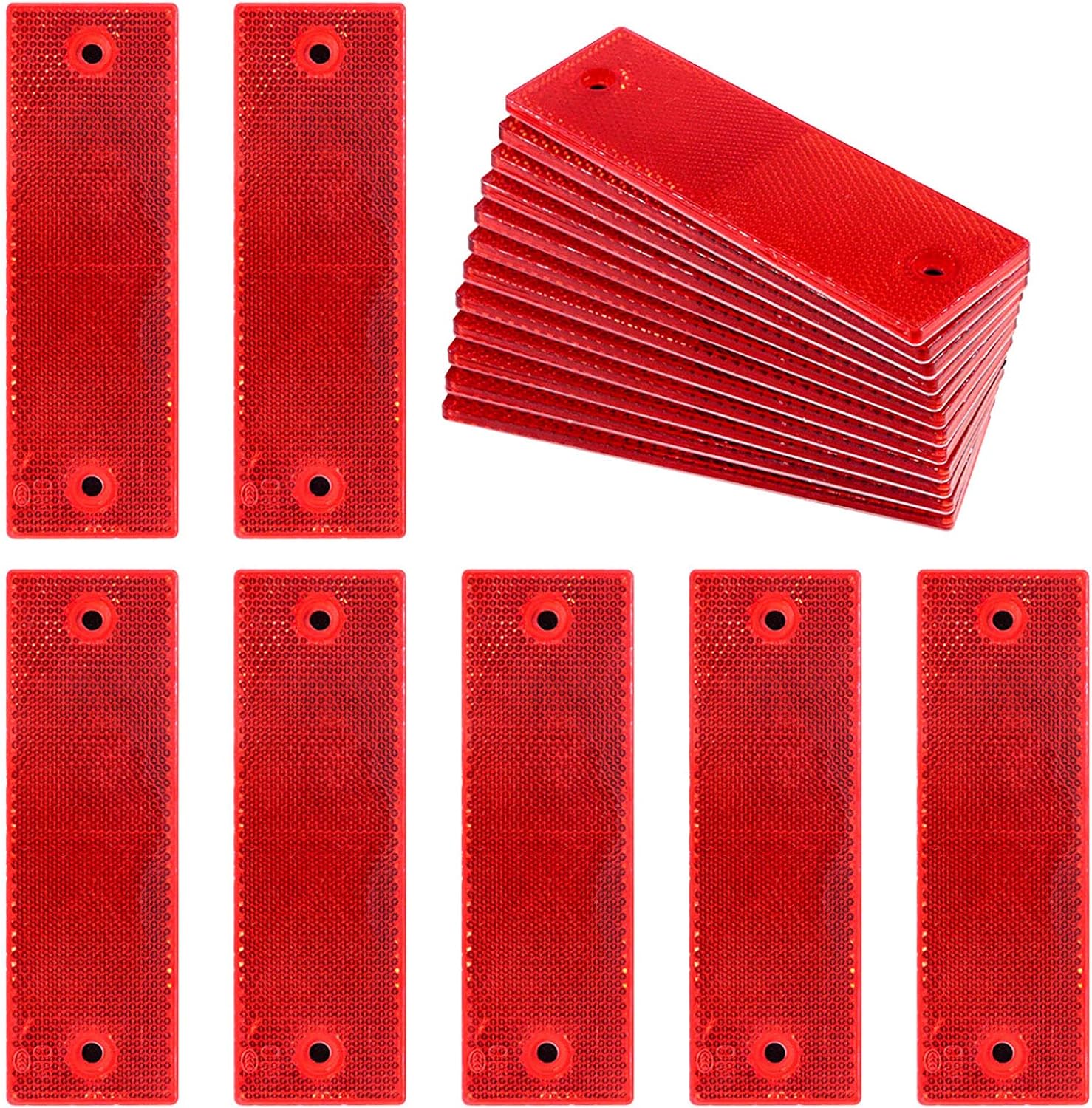 Swpeet 20Pcs Universal Red Plastic Rectangular Stick-on Car Reflector Sticker, Door Reflectors Interior Red Compatible Warning Plate A