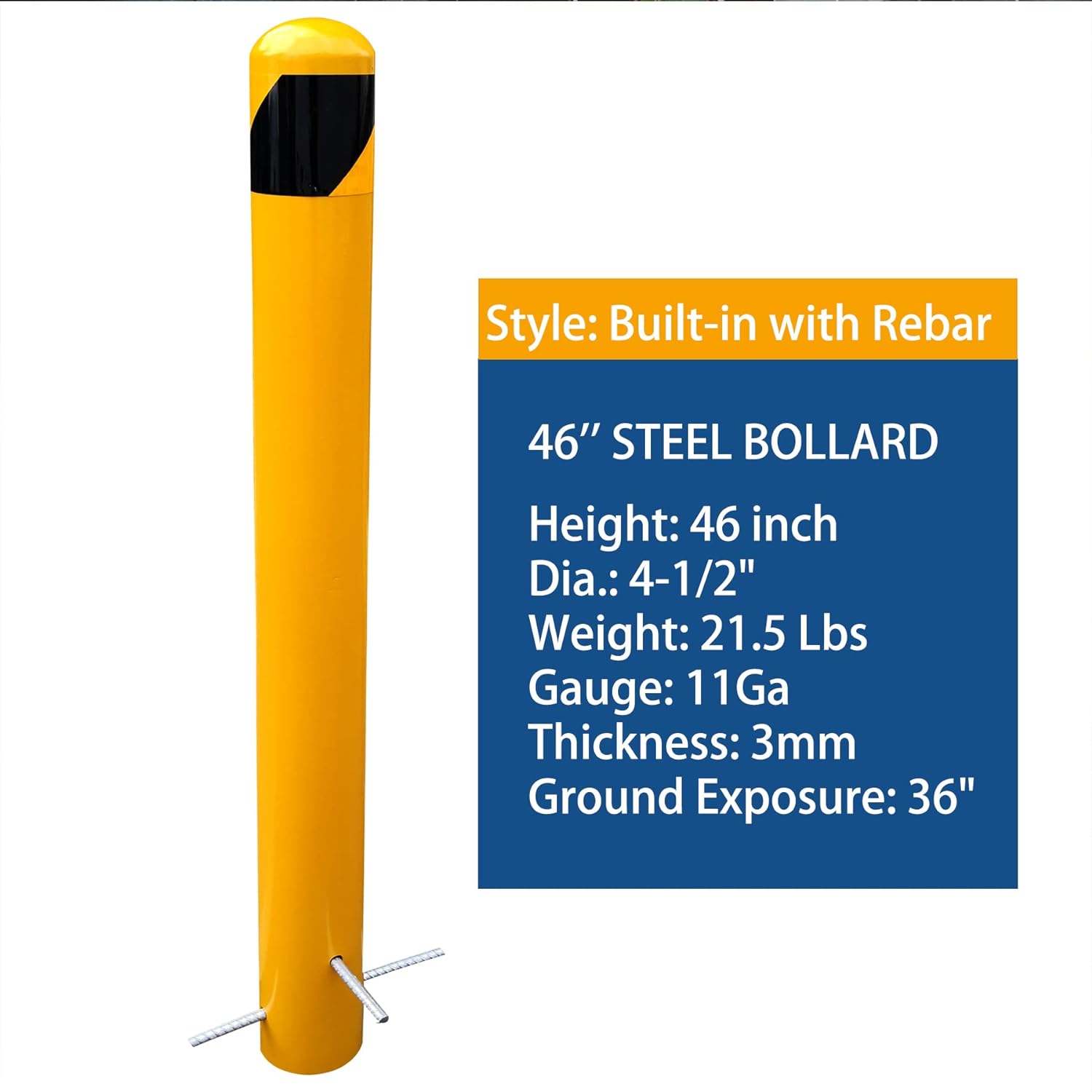 Generic BIGalleons 46" Pour in Place Steel Bollard Post, 4-1/2" OD Safety Bollard Yellow Powder Coat, Metal Bollard Parking,