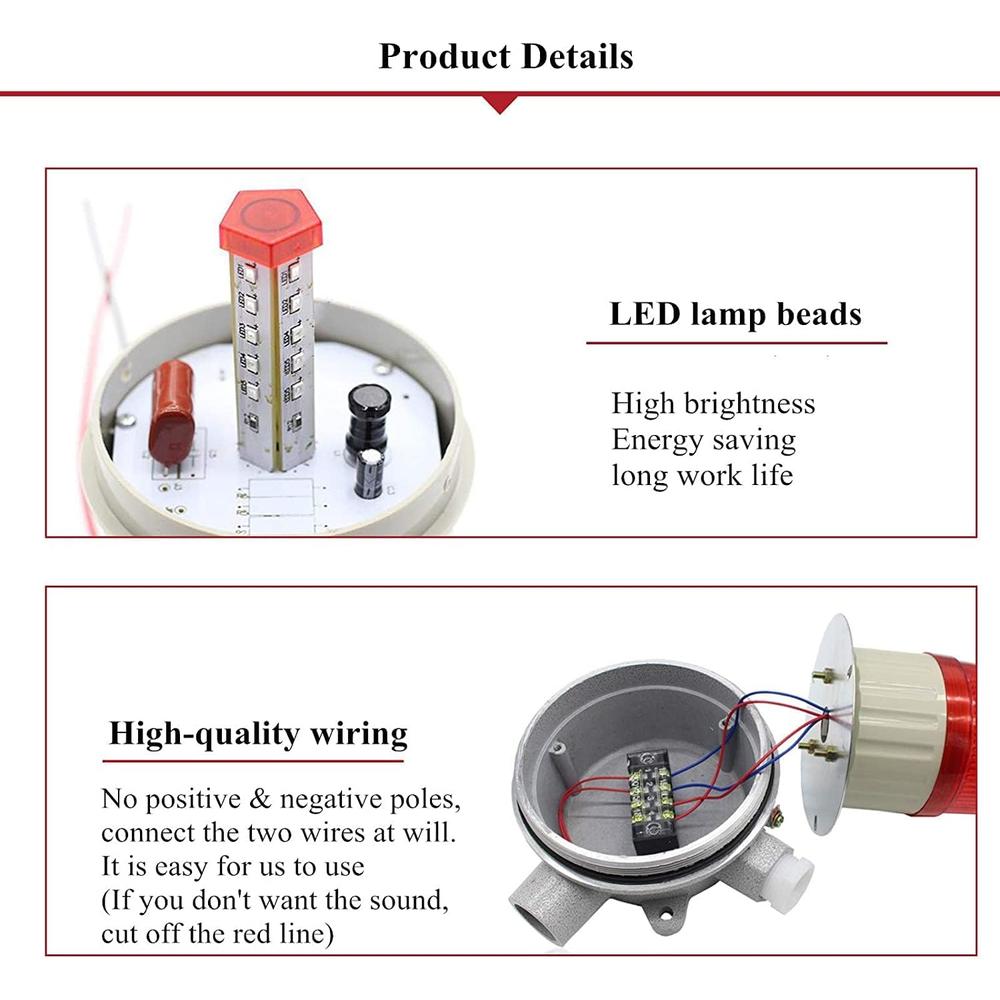 Saladulce Industrial LED Warning Light Explosion Proof Alarm Siren 110dB Rotating Light Bulb Siren IP65 Fire Safe Flashing Strobe Light R