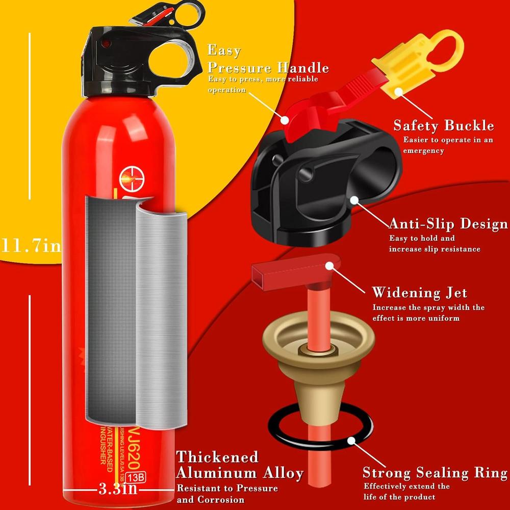 Generic Fire Extinguisher 2 Pack with Bracket Ougist 620ml Fire Extinguishers for The House/Car/Kitchen/Small Fire Extinguisher with Br