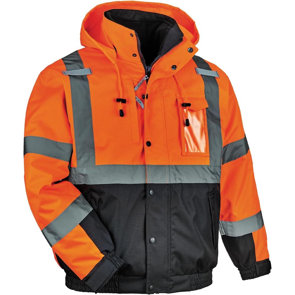Generic High Visibility Reflective Winter Bomber Jacket, Black Bottom, Zip Out Fleece Liner, ANSI Compliant, Ergodyne GloWear 8381 Oran