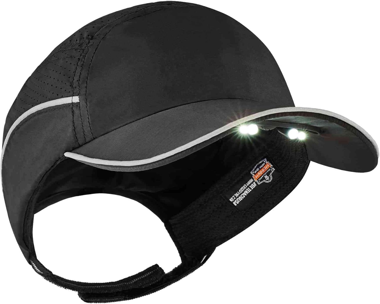 ERGODYNE Skullerz 8965 Lightweight Bump Cap with LED Brim Lighting, Baseball Hat Style, Breathable Head Protection