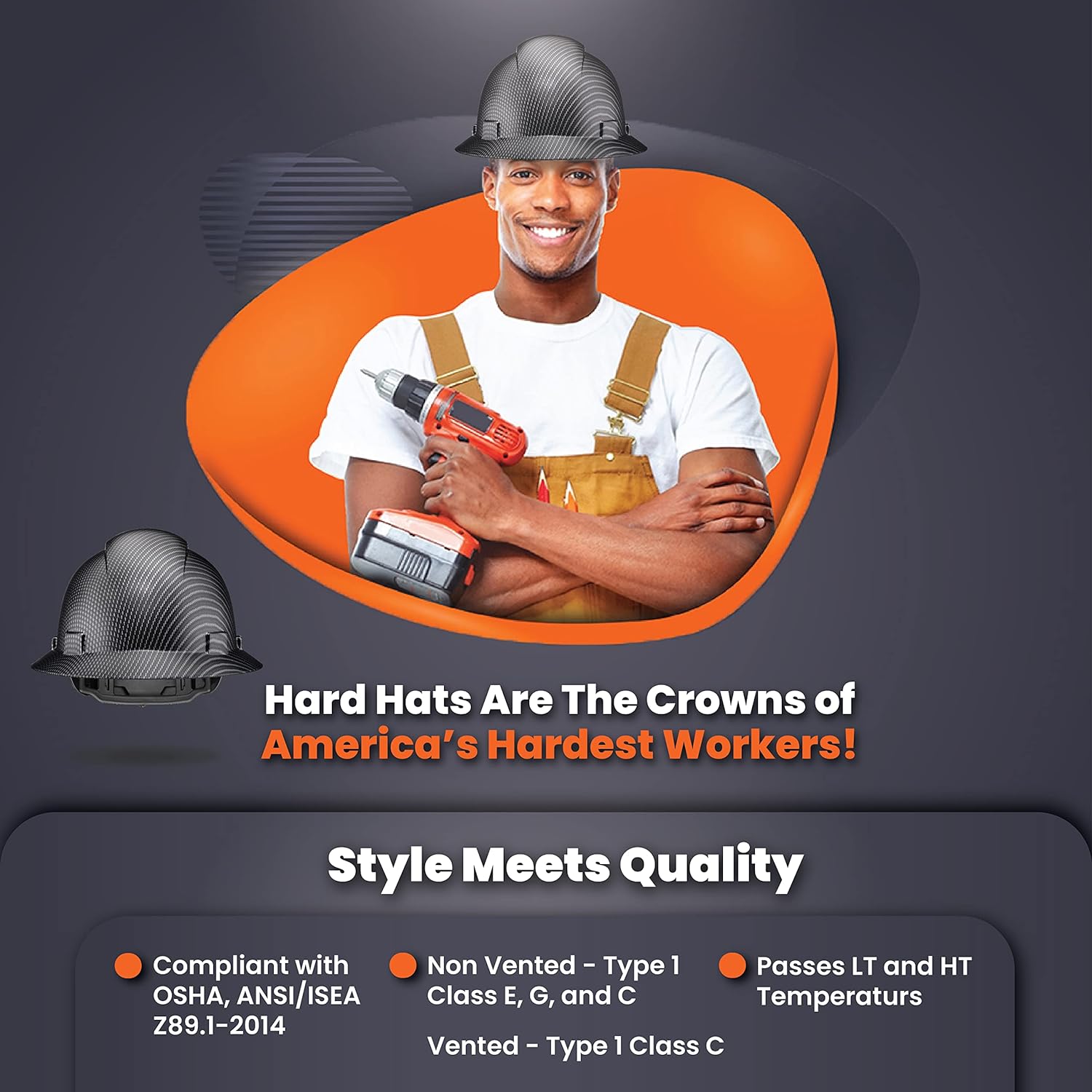 Acerpal Full Brim Vented OSHA Construction Hard Hat Work Approved Safety Helmet, Carbon Fiber Custom Design Hard Hats, Cascos De Constr