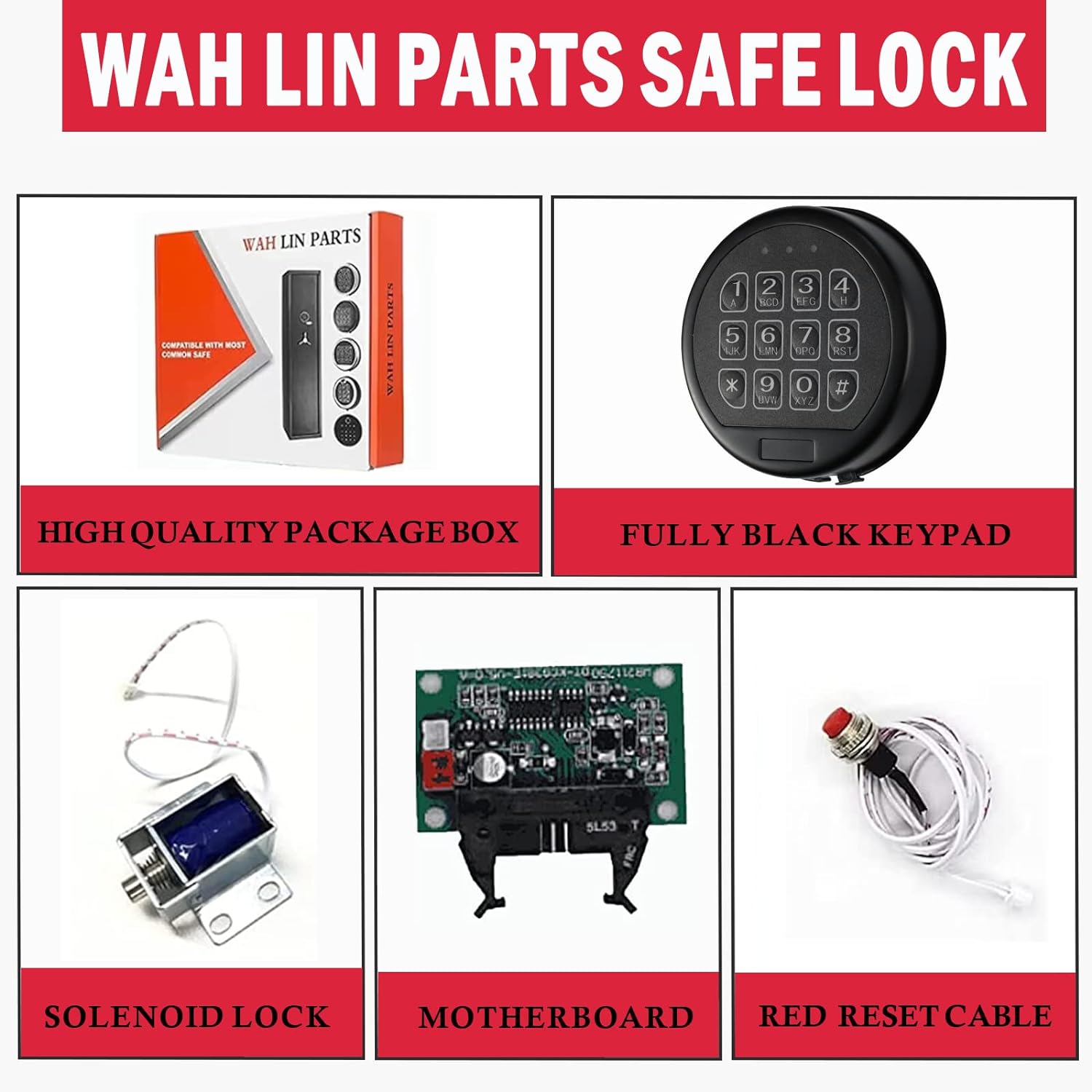 Wah Lin Parts Gun Safe Lock Replacement Black Keypad with Solenoid Lock,Safe Electronic Lock for Most Common Safes