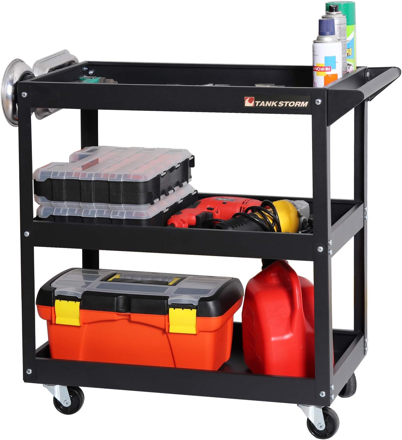 TANKSTORM Service Tool Cart 3-Tire Rolling, Industrial Commercial Service Cart-180 Lbs Capacity, No Drawer Included(TQ112)