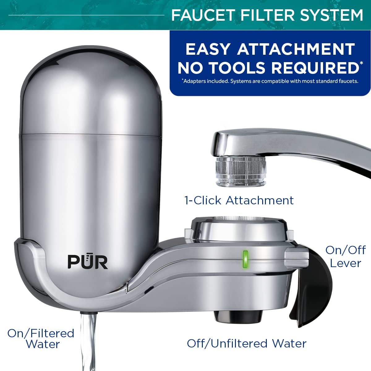 Pur PLUS Faucet Mount Water Filtration System, Chrome &#226;&#128;&#147; Vertical Faucet Mount for Crisp, Refreshing Wa