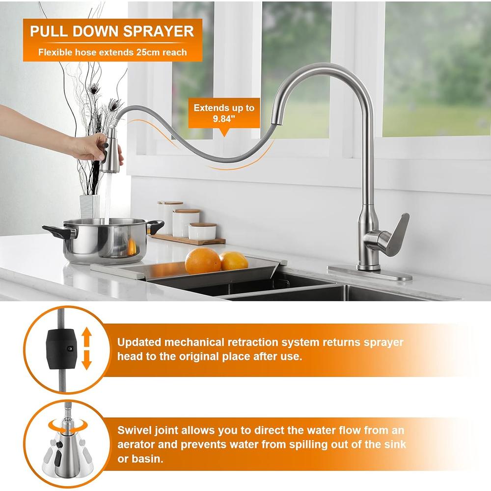 Keer Touch Kitchen Faucet,KEER Smart Kitchen Sink Faucet with Pull Down Sprayer, Touch on Activated Kitchen Bar Sink Faucet Brushed
