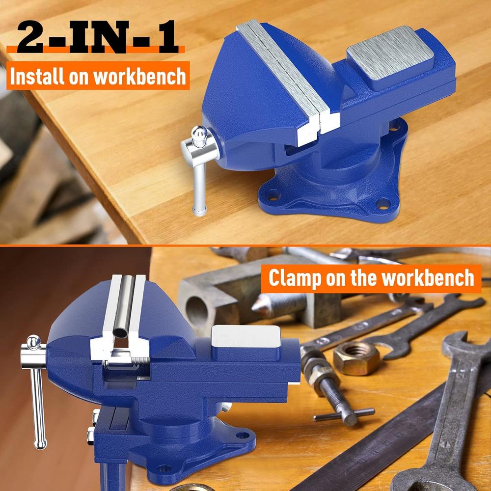 Shangyoyi 2-in-1 Bench Vise For Workbench 3.2"- Multi-functional Portable 360&#194;&#176; Swivel Base Clamp On Vice/ Table V