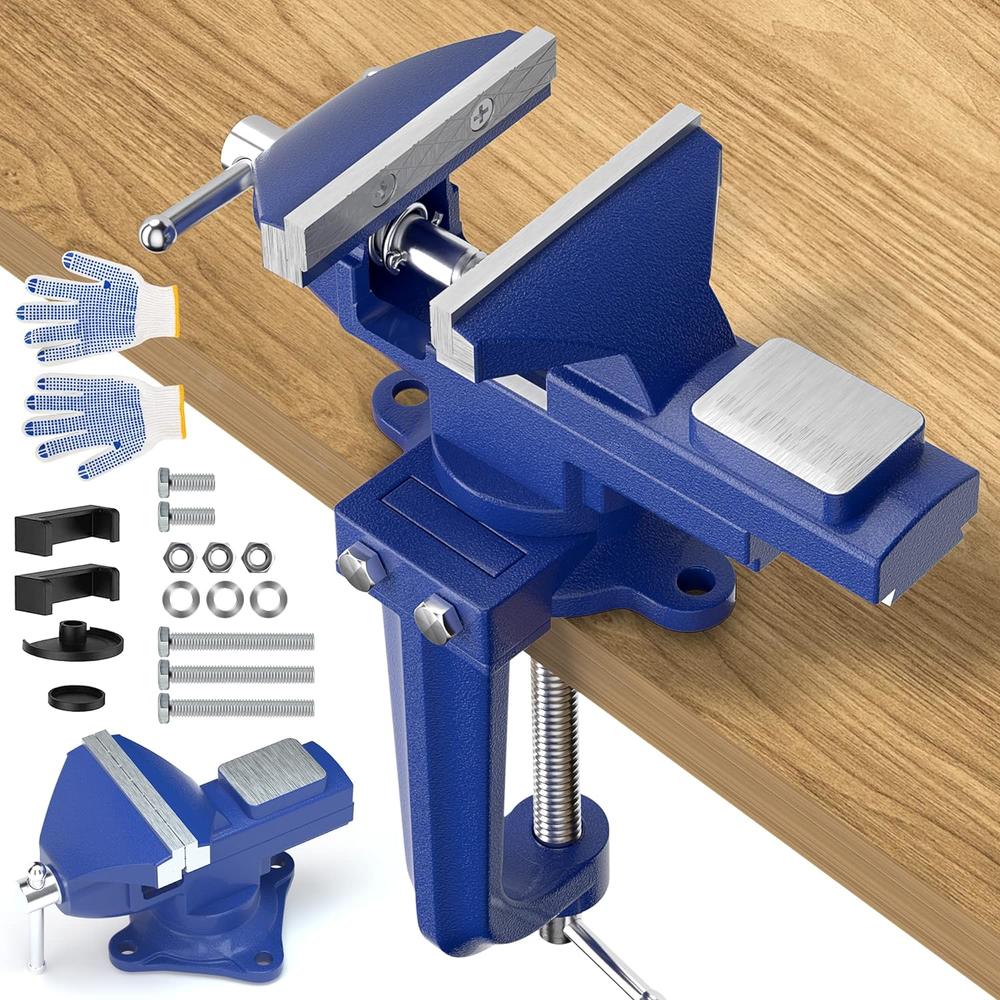 Shangyoyi 2-in-1 Bench Vise For Workbench 3.2"- Multi-functional Portable 360&#194;&#176; Swivel Base Clamp On Vice/ Table V