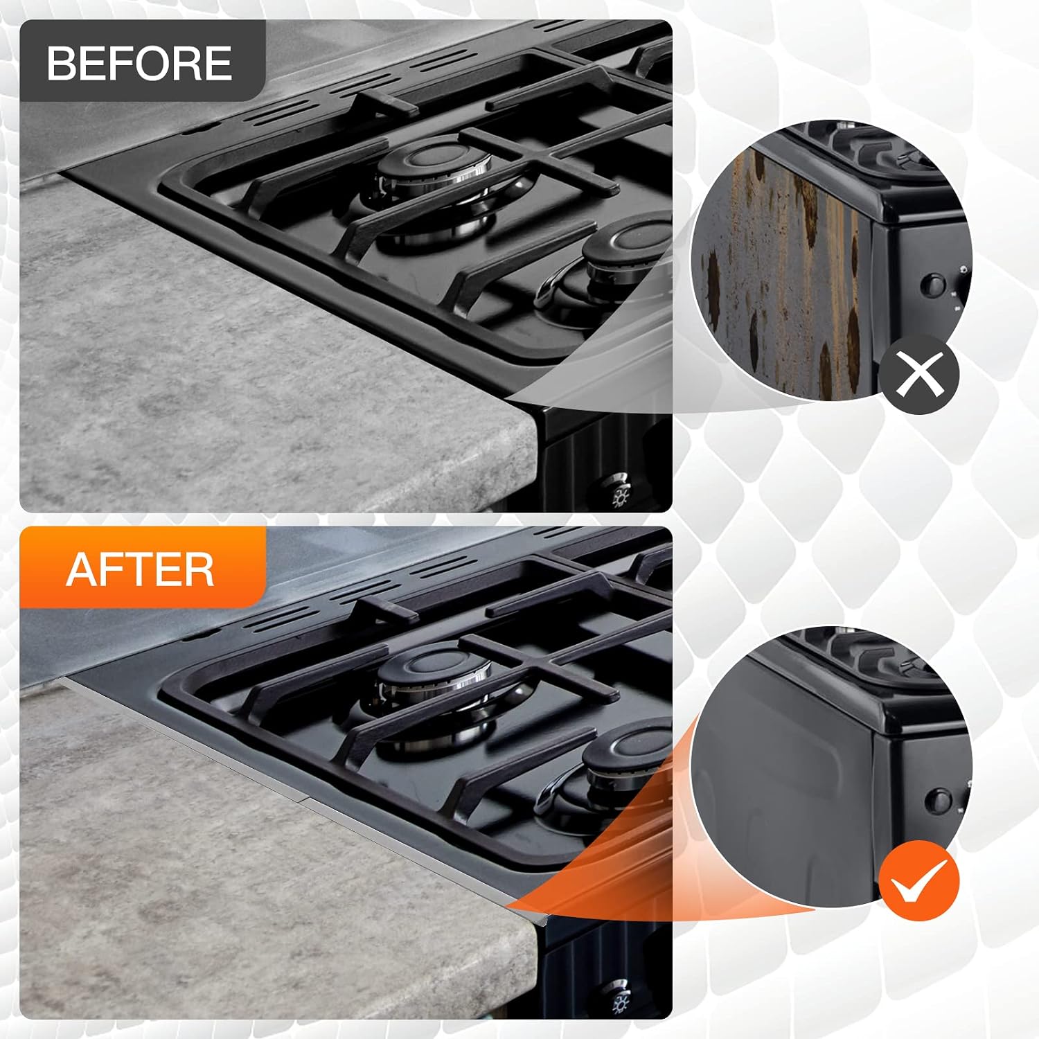 ItsNio US2-FXT-SS-Silver01 Stainless Steel Stove Gap Covers,Stove Gap Filler,  Range Trim Kit, Stove Gap Guards, Heat Resistant and Easy to Clean, Easy ret