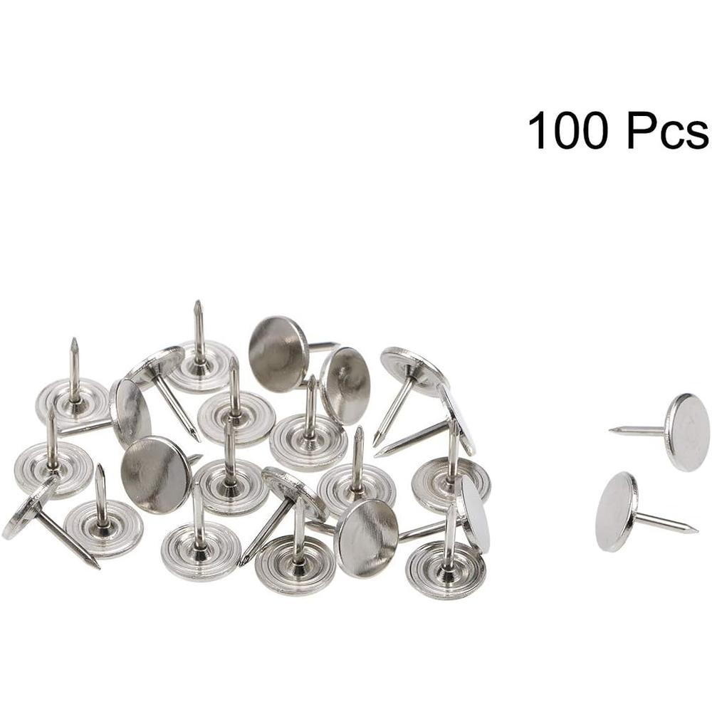 UXCELL Upholstery Nails Tacks 9.5mmx10mm Flat Head Furniture Nails Pins Silver Tone for Furniture Sofa Headboards, 100 Pcs