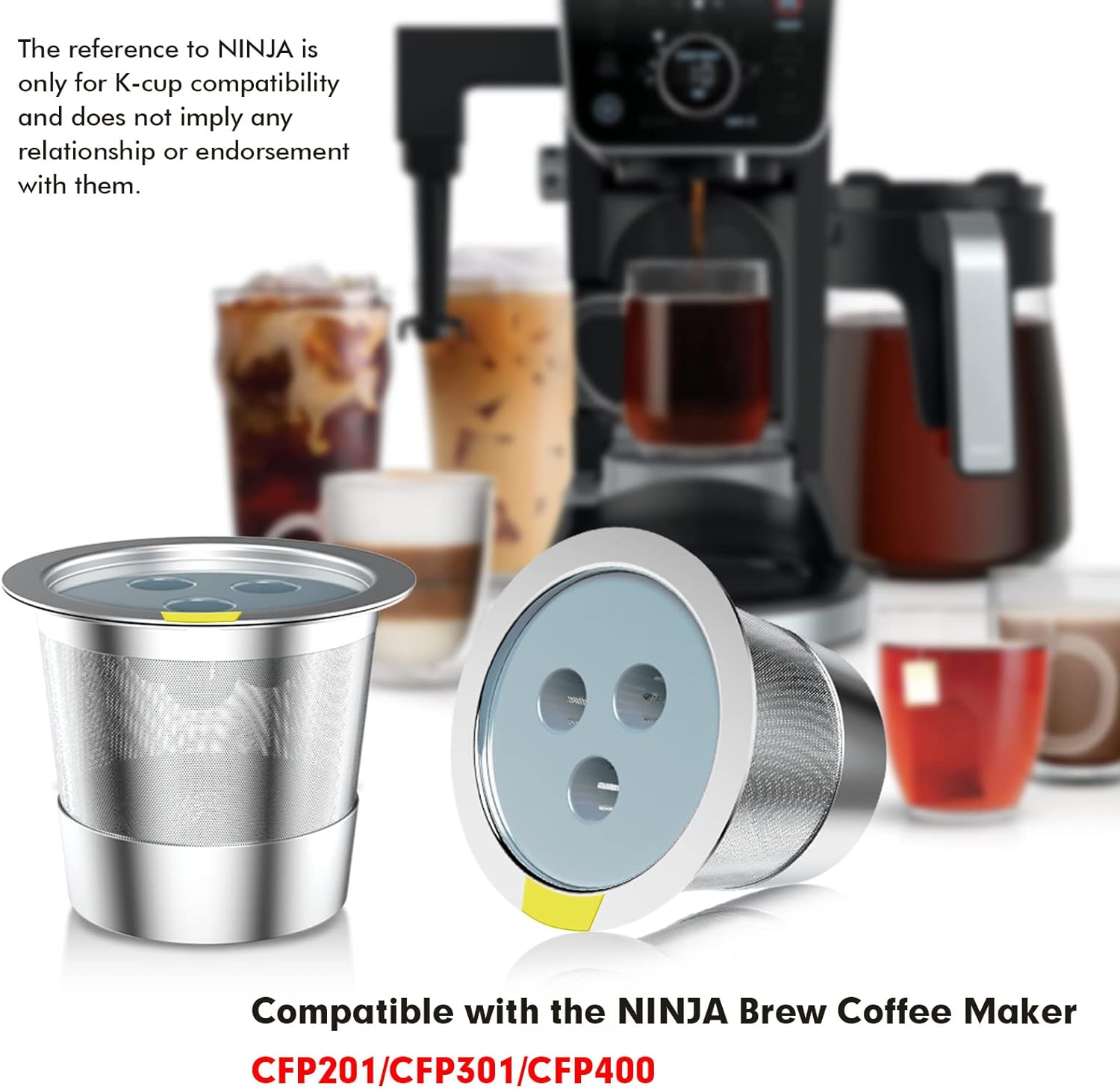 Reusable Filter for Ninja Dual Brew, 2 Pack K Cup Coffee Pods and 1  Stainless Steel Coffee Maker Filter #4 Cone for Ninja Dual Brew Coffee  Maker Ninja CFP301 CFP201 