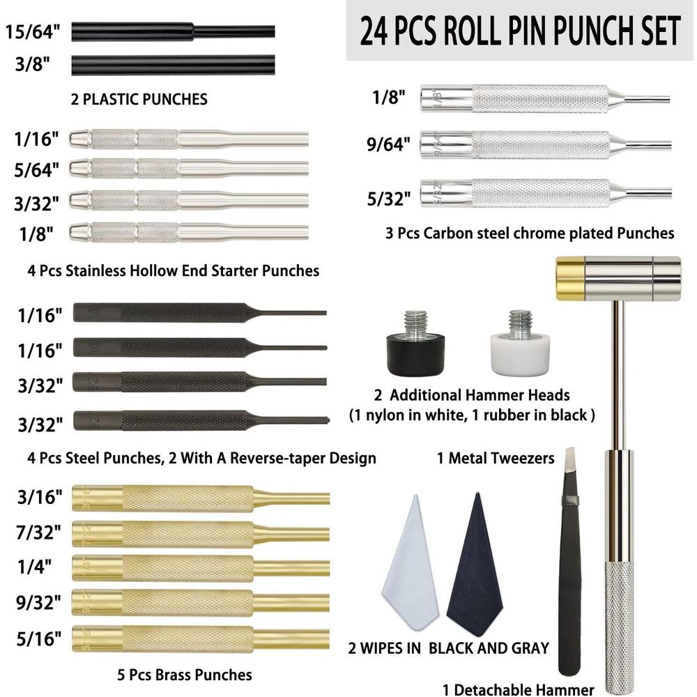 BESTNULE Punch Set, Punch Tools, Roll Pin Punch Set, Made of Solid Material Including Steel Punch and Hammer, Ideal for Machinery Mainte